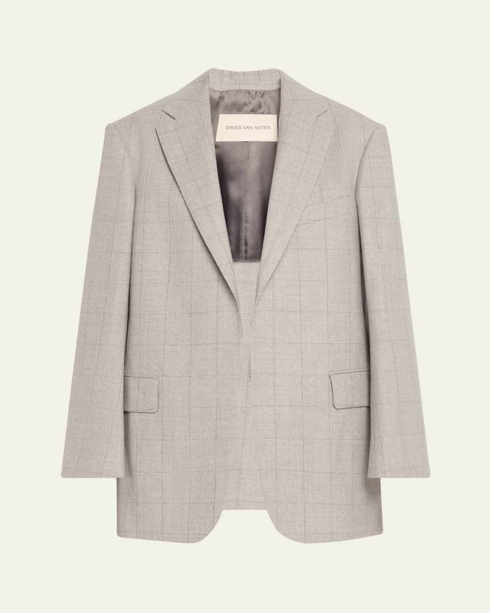 Blur Windowpane Plaid Wool Jacket
